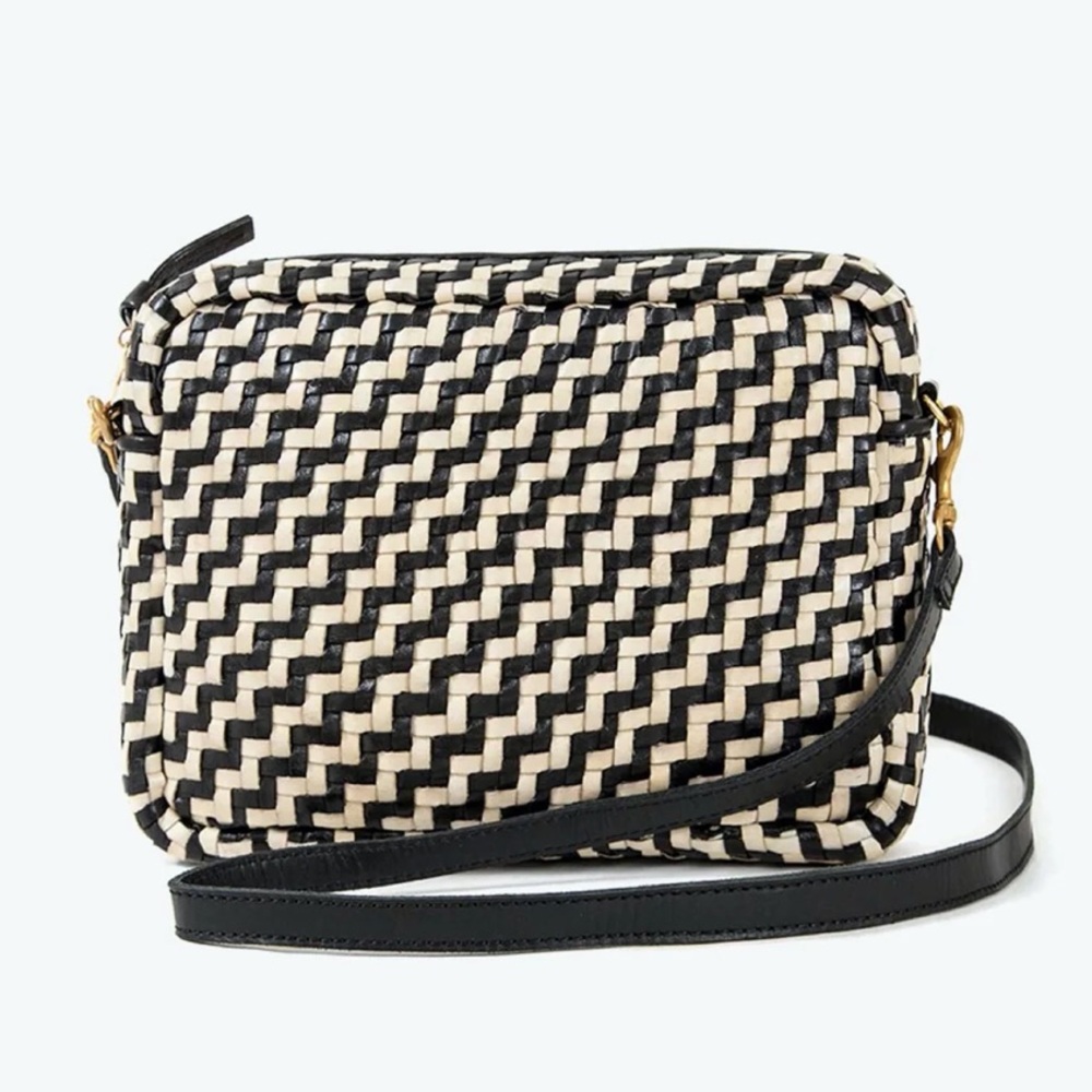Black and Cream Woven Zig Zag Midi Sac Crossbody Bag